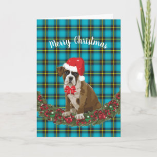 Cartão De Festividades Merry Christmas Dog Puppy Plaid Santa Hat