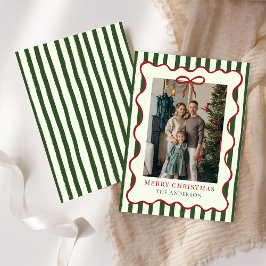 Cartão De Festividades Merry Christmas Elegant Red Bow Photo Holiday Card