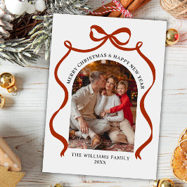 Cartão De Festividades Merry Christmas Elegant Red Bow Photo Holiday Card