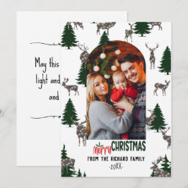 Cartão De Festividades Merry Christmas Family Photo Tree Deer