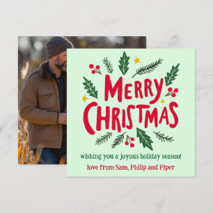 Cartão De Festividades MERRY CHRISTMAS FOTO PERSONALIZADA desenhada à mão