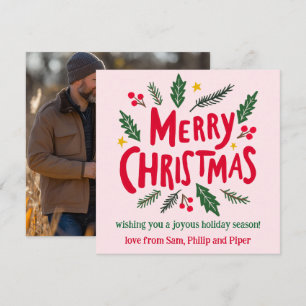 Cartão De Festividades MERRY CHRISTMAS FOTO PERSONALIZADA desenhada à mão