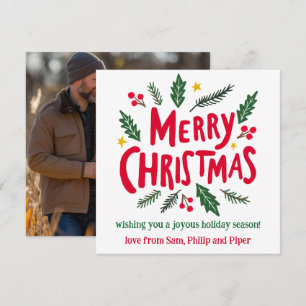 Cartão De Festividades MERRY CHRISTMAS FOTO PERSONALIZADA desenhada à mão