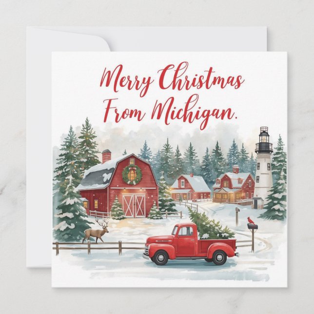 Cartão De Festividades Merry Christmas from Michigan – Cozy Winter  (Frente)