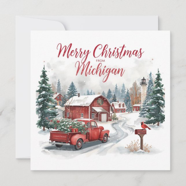 Cartão De Festividades Merry Christmas from Michigan – Cozy Winter  (Frente)