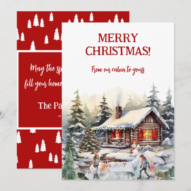 Cartão De Festividades Merry Christmas from the Cabin Flat Holiday Card (Frente/Verso)