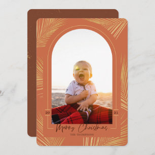 Cartão De Festividades Merry Christmas Gold Palm Rust Beach Photo