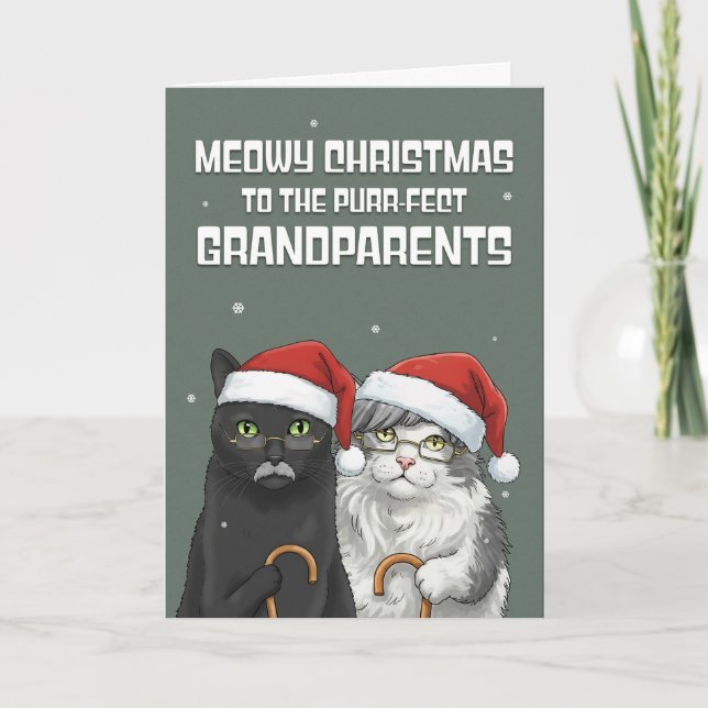 Cartão De Festividades Merry Christmas Grandparents Funny Cats Humor  (Frente)