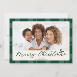 Cartão De Festividades Merry Christmas Green Plaid Photo