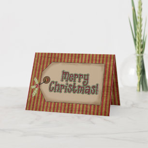 Cartão De Festividades Merry Christmas Greeting Card with holly & tag