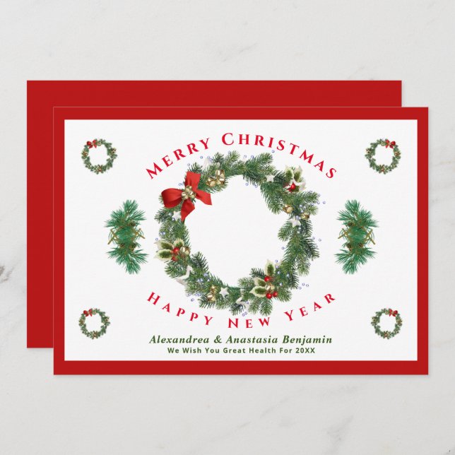 Cartão De Festividades Merry Christmas Happy New Year Family Photo Custom (Frente/Verso)