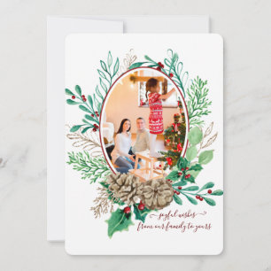 Cartão De Festividades Merry Christmas Holly Berry Pine Cone Wreath Photo