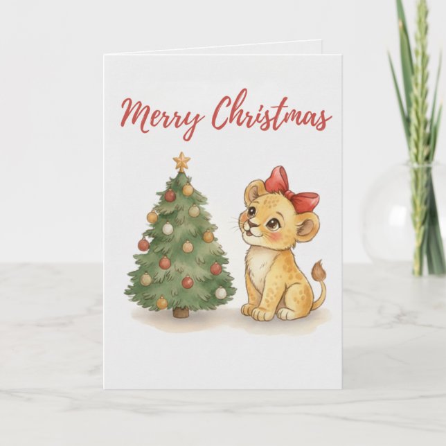 Cartão De Festividades Merry Christmas Lion Cub Card  (Frente)