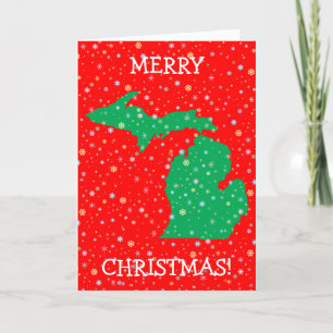 Cartão De Festividades Merry Christmas Map of Michigan Snowflakes
