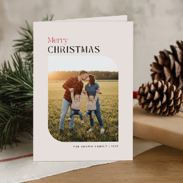 Cartão De Festividades Merry Christmas Minimal Typography Photo Folded