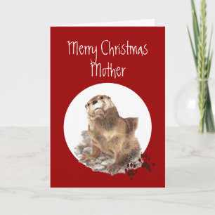 Cartão De Festividades Merry Christmas Mom, Cute Otter Animal Humor