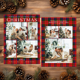 Cartão De Festividades Merry Christmas Multi Photo Red Plaid Holiday Card