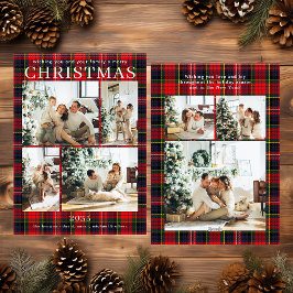 Cartão De Festividades Merry Christmas Multi Photo Red Plaid Holiday Card