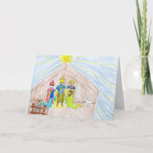 Cartão De Festividades Merry Christmas Nativity Colored Pencil Drawing
