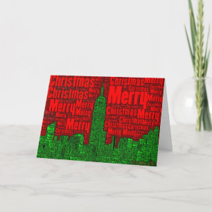 Cartão De Festividades Merry Christmas: NYC Skyline Word Art Card  002