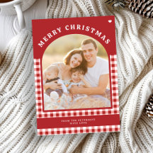 Merry Christmas one photo rustic red gingham 