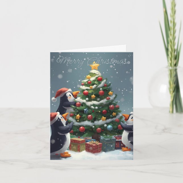 Cartão De Festividades Merry Christmas Penguin Celebration Christmas Card (Frente)