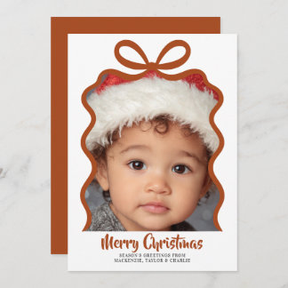 Cartão De Festividades Merry Christmas Photo and Ribbon Personalized