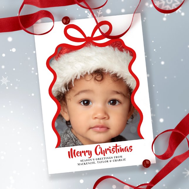Cartão De Festividades Merry Christmas Photo and Ribbon Personalized (Merry Christmas Photo and Ribbon Personalized Holiday Cards by Ricaso - other colors available )