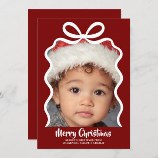 Cartão De Festividades Merry Christmas Photo and Ribbon Personalized