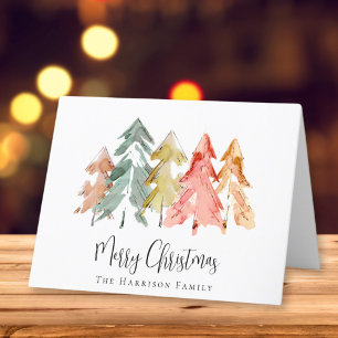 Cartão De Festividades Merry Christmas Pine Tree Watercolor