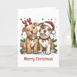 Cartão De Festividades Merry Christmas Pit Bull Cães