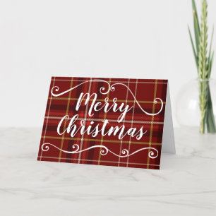 Cartão De Festividades Merry Christmas Plaid Red Gold White Pattern