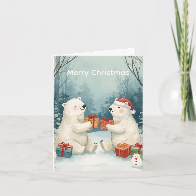 Cartão De Festividades Merry Christmas Polar Bear Presents Christmas Card (Frente)