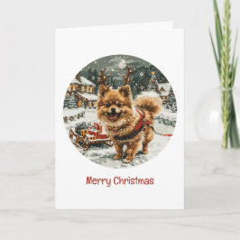 Cartão De Festividades Merry Christmas Pomeranian Reindeer Dog
