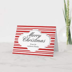 Cartão De Festividades Merry Christmas Red White Stripes Personlized