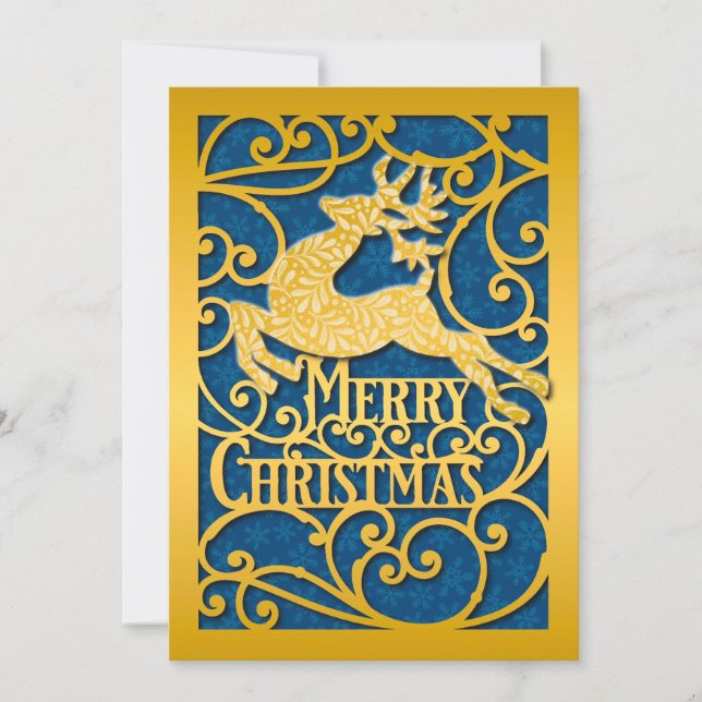 Cartão De Festividades Merry Christmas Reindeer Silhouettes Snowflake (Frente)