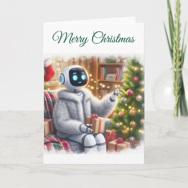 Cartão De Festividades Merry Christmas Robot Tech Girls STEM Greeting (Frente)