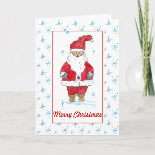 Cartão De Festividades Merry Christmas Santa Claus Red Watercolor