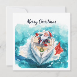 Cartão De Festividades Merry Christmas Santa Sailing on a Yacht