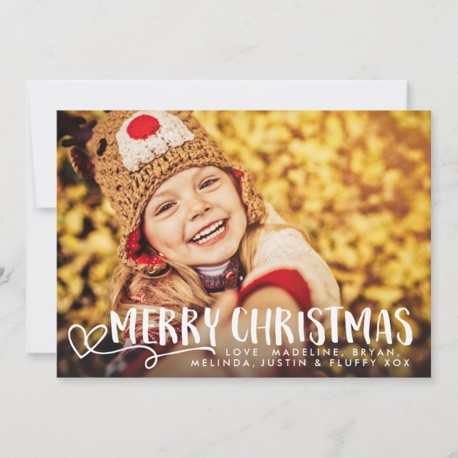 Cartão De Festividades Merry Christmas Script Holiday Photo Overlay (Frente)