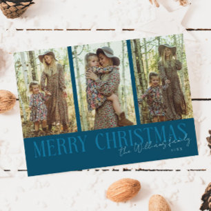 Cartão De Festividades Merry Christmas Signature Multi Photo Teal