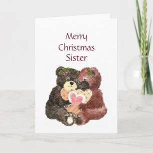 Cartão De Festividades Merry Christmas Sister,Teddy Bear Hugs