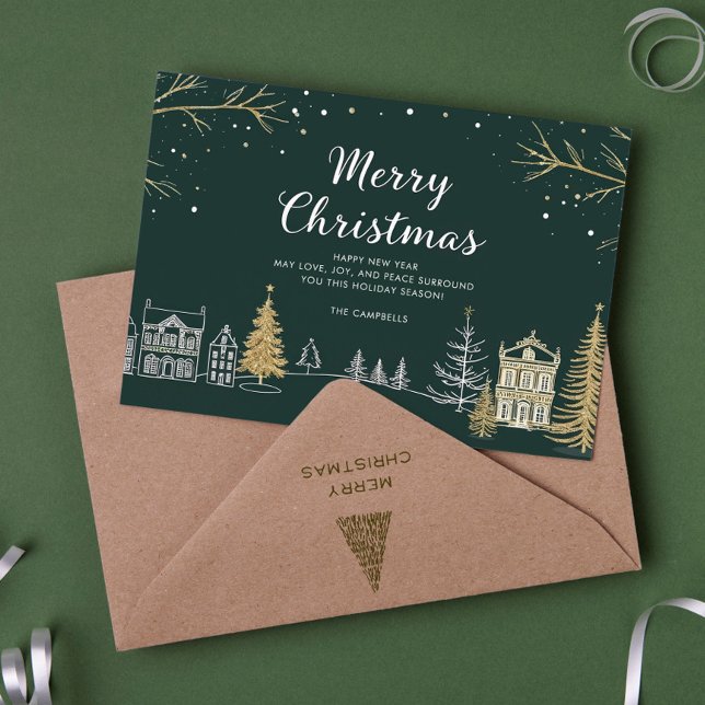 Cartão De Festividades Merry Christmas Snow Landscape Holiday Card (Criador carregado)