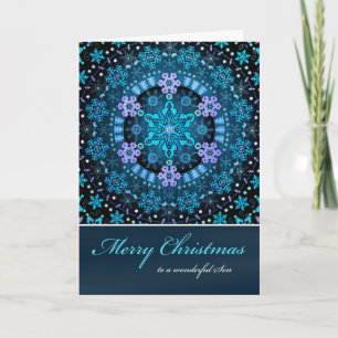 Cartão De Festividades Merry Christmas Son, Blue Boho Snowflakes