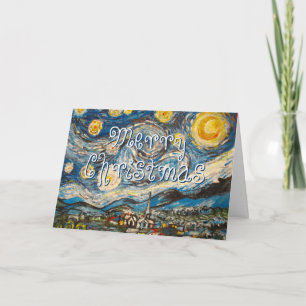 Cartão De Festividades Merry Christmas Starry Night Van Gogh repainted