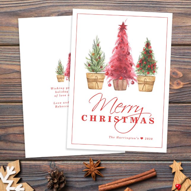 Cartão De Festividades Merry Christmas Tree Red Holiday Card (Criador carregado)