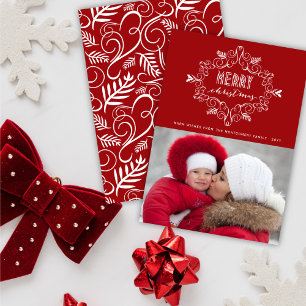 Cartão De Festividades Merry Christmas Vintage Deco Festive Foliage Photo