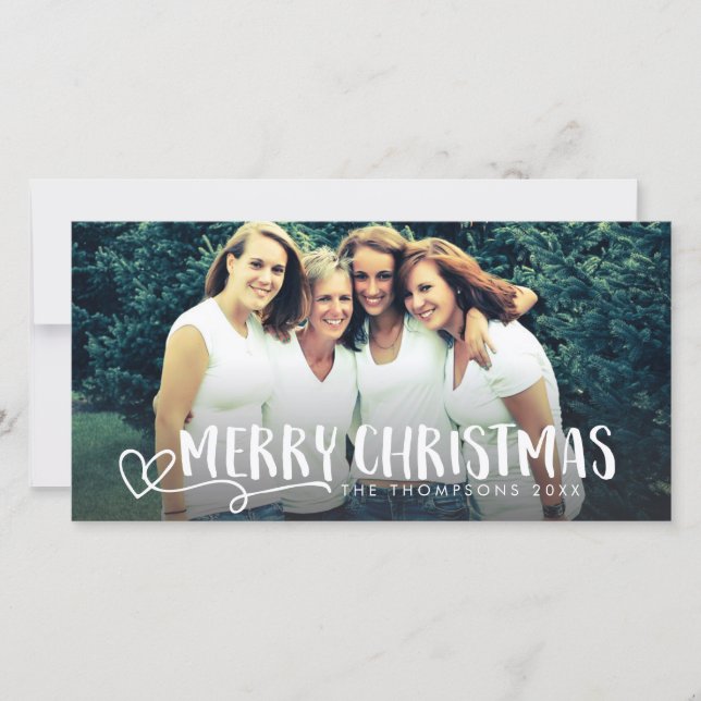 Cartão De Festividades Merry Christmas White Script Photo Overlay Cards (Frente)