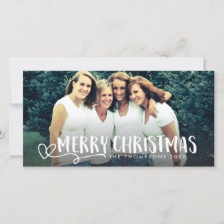 Cartão De Festividades Merry Christmas White Script Photo Overlay Cards