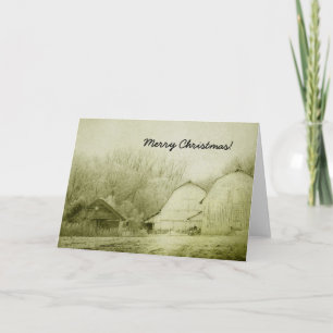 Cartão De Festividades Merry Christmas, Winter Barns Vintage Look